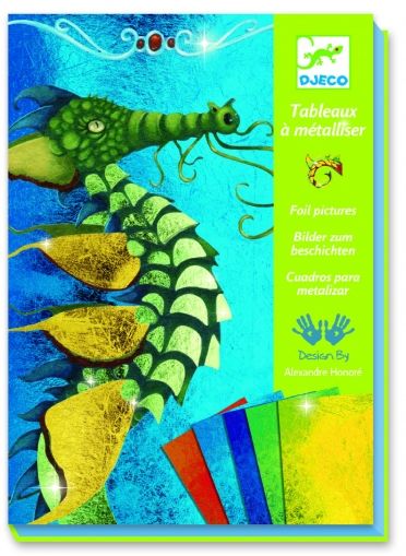 Djeco, творчески комплект за апликация с цветни фолиа, дракони