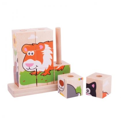 Bigjigs, дървени кубчета, дървени кубчета за нанизване, кубчета с животни, игра за нанизване, пъзел, животни, дървена играчка, играчка от дърво