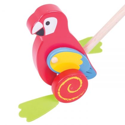 Bigjigs - Дървена играчка за бутане папагал