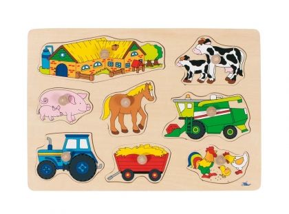 goki, детски, дървен, пъзел, с дръжки, ферма, домашни, животни, образователна, игра, пъзели, puzzles, пъзелите, пъзели игри