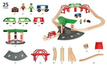 brio, автобусна, влакова, станция, паркинг, пътник, дървен, комплект, аксесоари, игра, игри, играчка, играчки