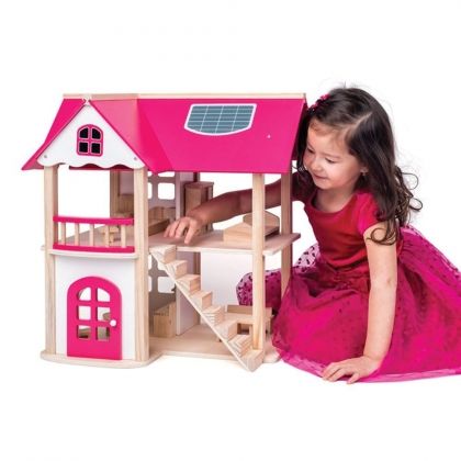 woody, дървена, кукли, кукленска, къща, два, етажа, обзаведена, играчка, играчки, игри, игра 