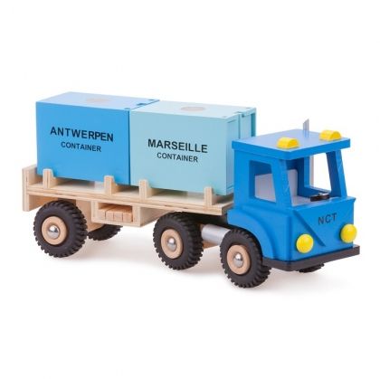 New Classic Toys, играчки за бутане, камиони, товарни камиони, камион сдървена кабина, камион с ремарке, камион с ремарке и два контейнера, камион с два контейнера в ремаркето, коли, колички, игра, игри, играчка, играчки
