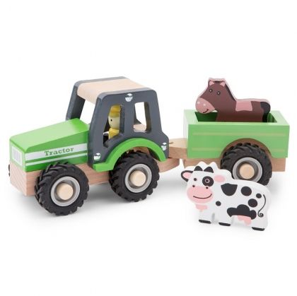 New Classic Toys, игри за подреждане, трактор, дървен трактор, животни, дървени животни,  играчка трактор, трактор с ремарке, игра, игри, играчка, играчки,	