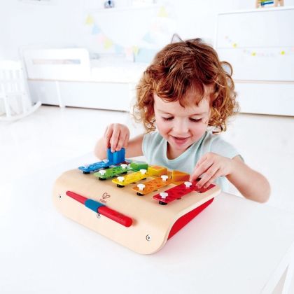 hape, дървена, играчка, 2 в 2, сортер, ксилофон, музикален, инструмент, фигури, цветове, игра, игри, играчка, играчки