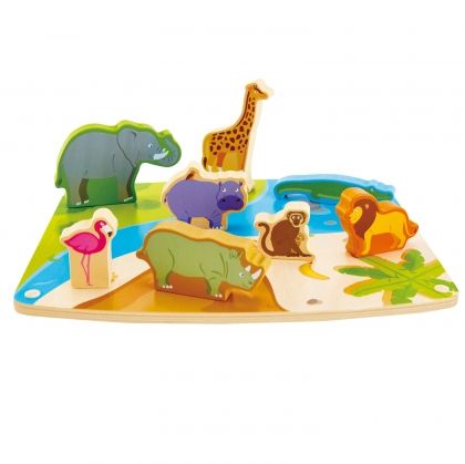hape, дървен, пъзел, детски, диви, животни, джунгла, слон, лъв, жираф, пъзели, забавен, игра, игри, играчка, играчки