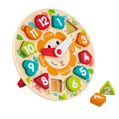 hape, детски, дървен, часовник, пъзел, пъзели, за, деца, сортер, колко, е, часът, час, навици, игра, игри, играчка, играчки