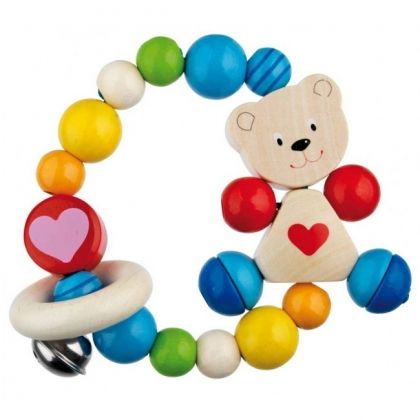 HEIMESS, дървена, бебешка, еластична, дрънкалка, мече със сърце, дървена дрънкалка, дрънкалка, бебешка дрънкалка, бебешки дрънкалки, бебешка играчка, дървена играчка, залъгалка, дрънкалки за бебета, за бебета, играчка, играчки, игри, игра