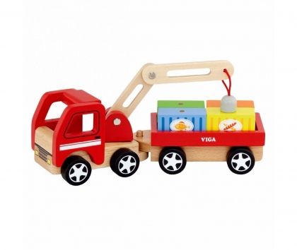 Viga, камион с кран, детски камион с кран и контейнери, превозни средства, детски играчки от дърво, дървено камионче с кран,  камион с кран и контейнери, други движещи се играчки, игра, игри, играчка, играчки