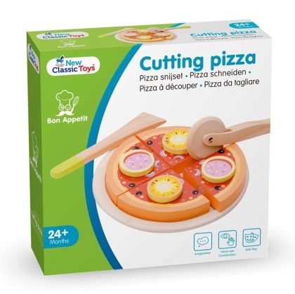 New Classic Toys, пица, дървена пица, малка дървена пица, дървена пица със салам, детска дървена пица,игра пица, игра дървена пица, игра, игри, играчка, играчки
