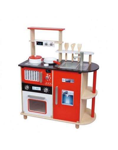 Lelin, дървена кухня, червена кухня, кухня, оборудвана кухня, детска кухня 