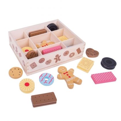 bigjigs, дървени бисквити в кутия, дървени бисквити, дървена кутия с бисквити, бисквити, чаено парти, бисквити в кутия, игра, игри, играчка, играчки