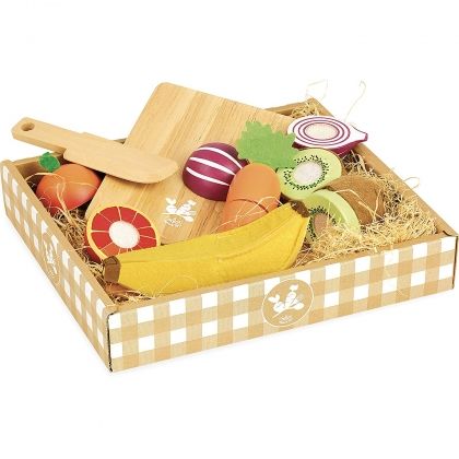 vilac, дървен, комплект, зеленчуци, плодове, дървени плодове и зеленчуци , за, рязане, дървени, дъска, ножче, игра, игри, играчка, играчки