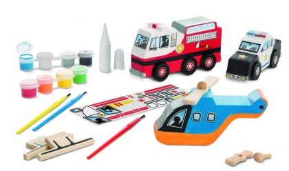 melissa & doug, дървен комплект за сглобяване и декорация, спасителен отряд, комплект за сглобяване, играчки за сглобяване, превозни средства, полиция, пожарна, колички, игра, игри, играчка, играчки
