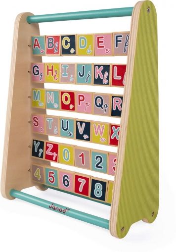 janod, дървено сметало с буквички, думички, цифри, броене, сметало, английска, азбука, игра, игри, играчка, играчки