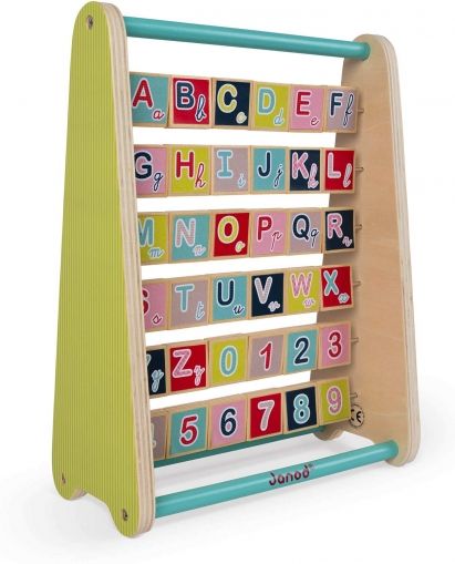 janod, дървено сметало с буквички, думички, цифри, броене, сметало, английска, азбука, игра, игри, играчка, играчки