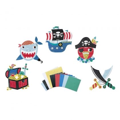 janod, карти мозайка, островът на пиратите, карти, мозайка, пират, пирати, съкровище, кораб, творчество, игра, игри, играчка, играчки