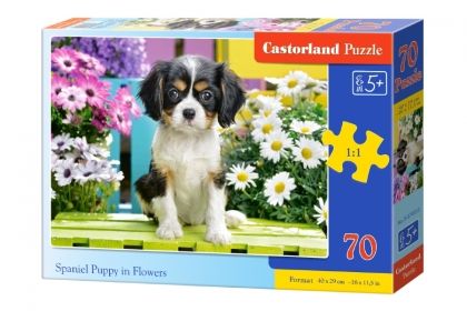 Castorland, куче, кученце, шпаньол, цветя, пъзели, puzzles, puzzle, пъзелите