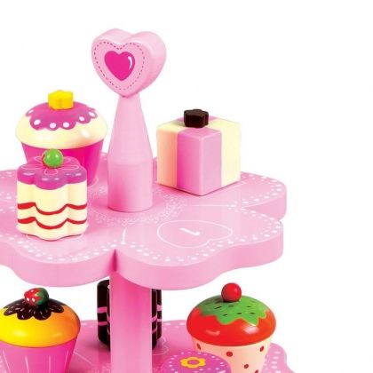 Lelin, Дървени, магнитни, кексчета, с, поднос, Сърце, сладко, сладки, десерт, десерти, кула от десерти, мъфини, магнит, дървени сладки, играчки, играчка, игра, игри
