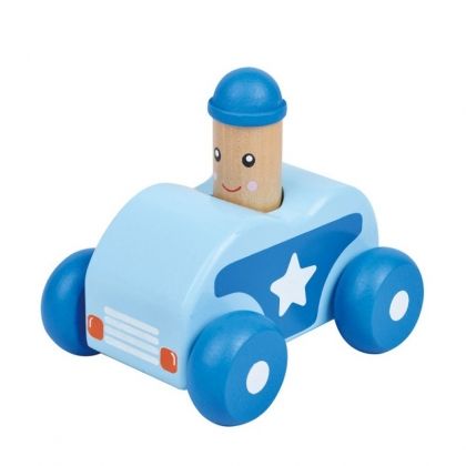 Lelin, Бебешка, дървена, количка, със, звук, синя, кола, колички, бутане, дърво, играчки, игра, игри