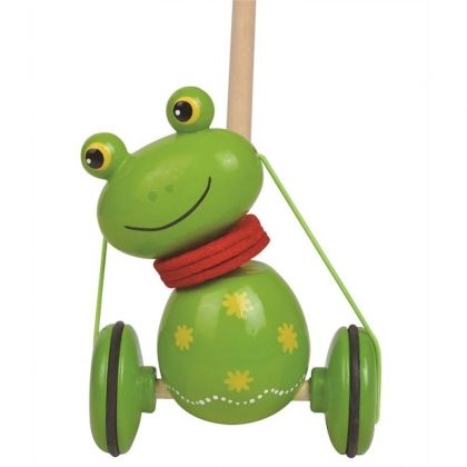 Lelin, дървена, играчка за бутане, жабче, жаба, зелена жаба, играчка за навън, навън, бутане, дърво, играчки, игра, игри