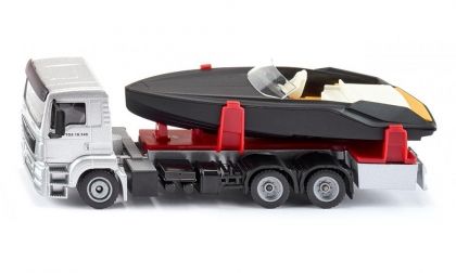 siku, метална играчка, камион с моторна лодка, моторна лодка, камион, тир, ремарке, лодка, игра, игри, играчка, играчки