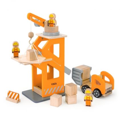 new classic toys, дървен комплект, дървен кран, кран с камионче, кран с камион, кран, камион, камионче, строител, строителна площадка, дървена играчка, игра, игри, играчка, играчки