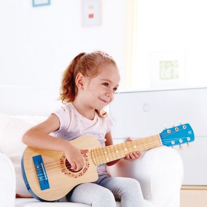 hape, дървена китара, синя лагуна, китара, укулеле, музикален инструмент, музикална играчка, музика, игра, игри, играчка, играчки