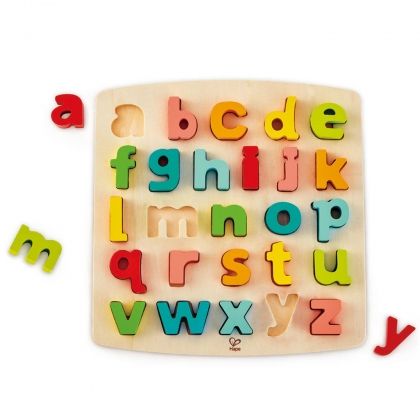 hape, дървен пъзел, малки букви, английската азбука, английска азбука, азбука, букви, писане, четене, пъзел, пъзели, puzzle, puzzles