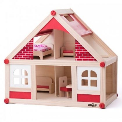 woody, малка дървена къща за кукли с обзавеждане, дървена къща, къща за кукли, куклена къща, обзаведена къща, мебели, кукла, кукли, игра, игри, играчка, играчки