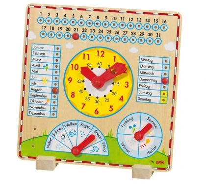 Goki, дървен часовник и календар, дата, година, месец, дървена играчка, образователна играчка, играчка, играчки, игри, игра