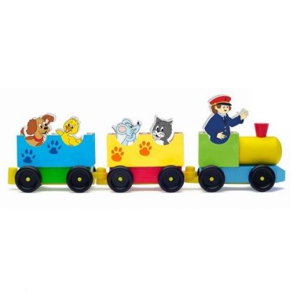 Woody, дърво, дървена, играчка, влакче, влак, локомотив, вагон, с животни, игра, игри, играчки
