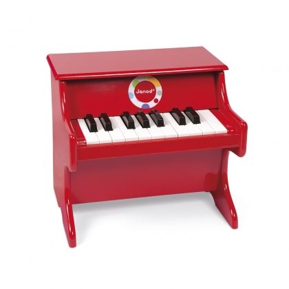 janod, дървено червено пиано, конфети, дървено пиано, червено пиано, музика, пиано, детско пиано, музикален инструмент, детски музикален инструмент, игра, игри, играчка, играчки