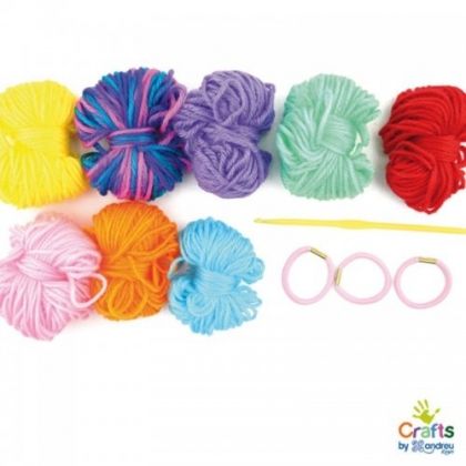 andreu toys, творчески комплект за плетене на една кука, плетене на една кука, кука за плетене, ластици за коса, цветя, бижута, творчество, декорация, игра, игри, играчка, играчки
