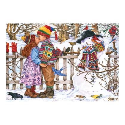 anatolian, първата целувка, деца, сняг, зима, снежен човек, целувка, картина, забавен пъзел, детски пъзел,  пъзел, пъзели, puzzle, puzzles