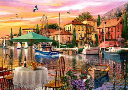 anatolian,  залез на пристанището, залез, романтика, пристанище, вечеря, романтична вечеря, червено вино, картина, пъзел, пъзели, puzzle, puzzles,