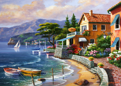 anatolian, райски бряг, къща до морето, чайки, море, вълни, рай, бряг, лодки, картина, пъзел, пъзели, puzzle, puzzles,