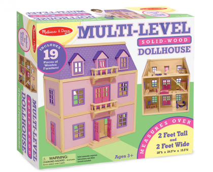 Melissa and Doug, дървена къща за кукли на три етажа, къща за кукли, къща, детска къща за кукли, кукли, обзаведена, обзавеждане, мебели, игра, игри, играчка, играчки 