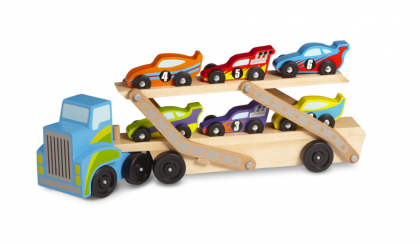 Melissa and Doug, дървен автовоз с коли, автовоз, детски автовоз, коли, детски коли, спортни коли, кола, колички, игра, игри, играчка, играчки 