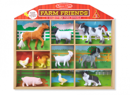 Melissa and Doug, комплект, с фигурки, животните от фермата, ферма, кон, кокошка, прасе, пате, крава, магаре, коза, петел, овца, куче, игра, игри, играчка, играчки