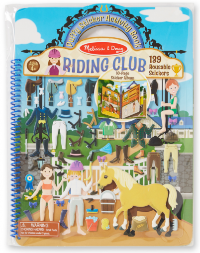 Melissa & Doug, книжка със стикери, стикери за многократна  употреба, детска книжка със стикери, творчество със стикери, кон, кончета, коне, яздене, езда, ездачи, състезание 