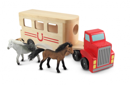 Melissa and Doug, дървен камион с кончета, камион с кончета, камион с ремарке, кончета, камионче, комплект от кончета и камионче, конче, кончета, игра, игри, играчка, играчки
