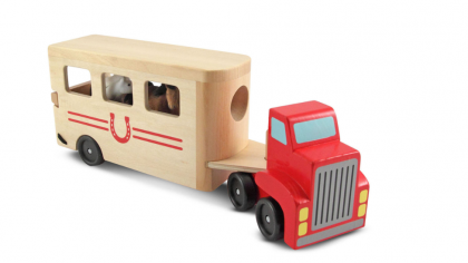 Melissa and Doug, дървен камион с кончета, камион с кончета, камион с ремарке, кончета, камионче, комплект от кончета и камионче, конче, кончета, игра, игри, играчка, играчки