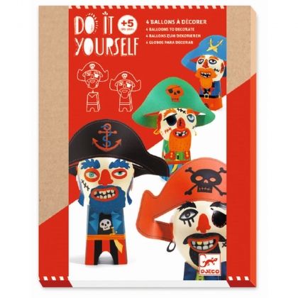 djeco, творчески комплект с балони, смешни пирати, пират, пирати, творчески комплект, балон, балони, творчество, стикери, декорация, игра, игри, играчка, играчки