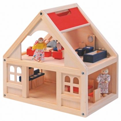 Woody - Детска дървена къща за кукли с аксесоари