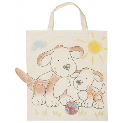 goki, тесктилна торбичка, текстилна торбичка за оцветяване, оцветяване, рисуване, кученца, куче, кучета, рисуване с пастели, оцветяване с пастели, пастели, творчество, декорация, торба, торбичка