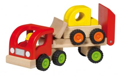 Goki, детска, дървена, играчка, камион, с ремарке, и булдозер, дървено камионче, детска дървена играчка, камион с ремарке и булдозер, играчка, играчки, игри, игра 
