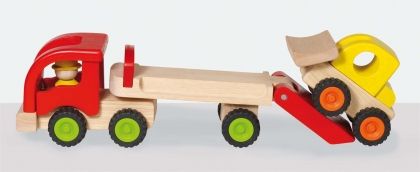 Goki, детска, дървена, играчка, камион, с ремарке, и булдозер, дървено камионче, детска дървена играчка, камион с ремарке и булдозер, играчка, играчки, игри, игра 