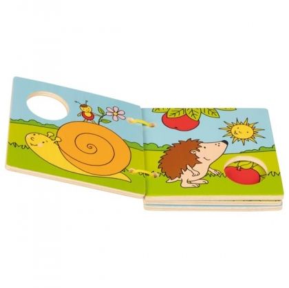 goki, дървена книжка с картинки, нашата градина, дървена бебешка книжка, дървена книжка, книжка с картинки, книжка за бебета, книжка, образователна книжка, образователна игра, игра, игри, играчка, играчки