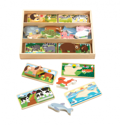 melissa & doug, дървен пъзел за сортиране, животни, пъзел за сортиране, дървен пъзел, сортер, сортиране, животинки, фигурки, игра, игри, играчка, играчки